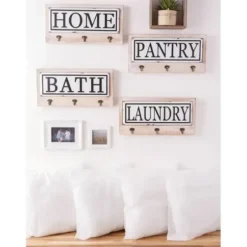 Hooks-Kirkland's Home Metal And Wood Bath Sign With Hooks