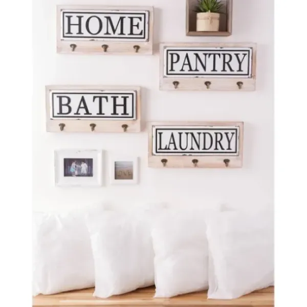 Hooks-Kirkland's Home Metal And Wood Bath Sign With Hooks