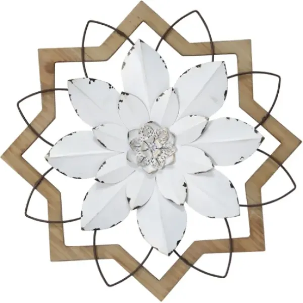 Wall Plaques-Kirkland's Home Metal And Wood Flower Wall Plaque White