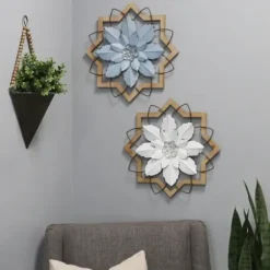 Wall Plaques-Kirkland's Home Metal And Wood Flower Wall Plaque White