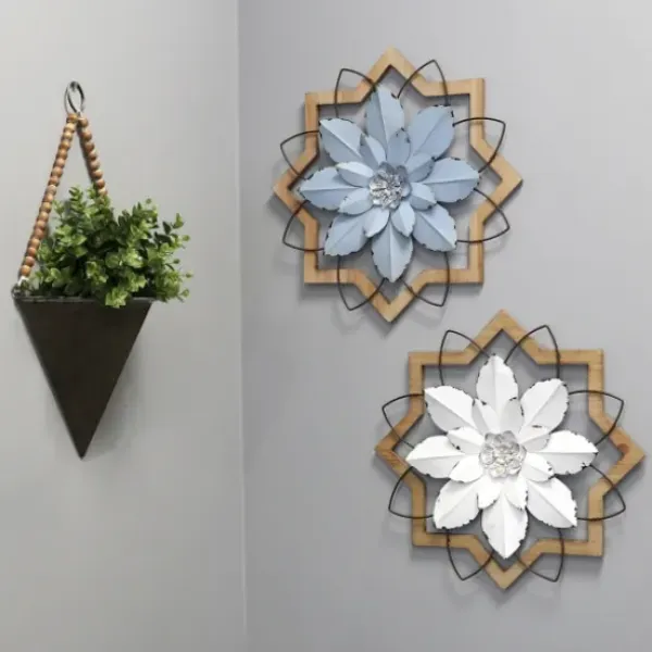 Wall Plaques-Kirkland's Home Metal And Wood Flower Wall Plaque White