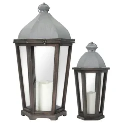 Lanterns-Kirkland's Home Metal Arch Top Led Lanterns, Set Of 2 Gray/Brown