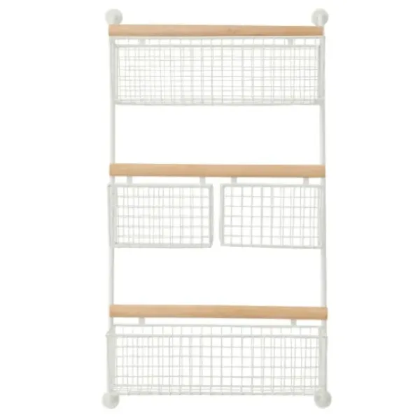 Wall Storage-Kirkland's Home Metal 4-Basket Wall Shelf White