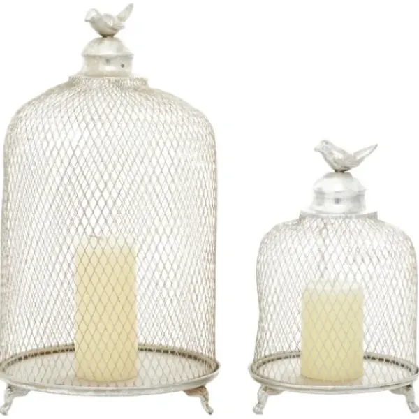 Lanterns-Kirkland's Home Metal Bird Cage Cloche Lanterns, Set Of 2 Silver