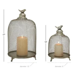 Lanterns-Kirkland's Home Metal Bird Cage Cloche Lanterns, Set Of 2 Silver