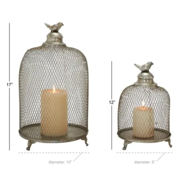 Lanterns-Kirkland's Home Metal Bird Cage Cloche Lanterns, Set Of 2 Silver