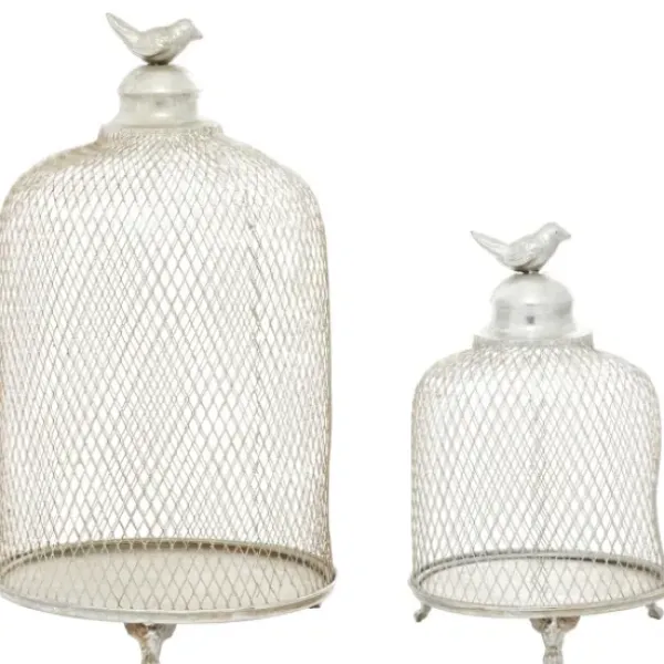 Lanterns-Kirkland's Home Metal Bird Cage Cloche Lanterns, Set Of 2 Silver