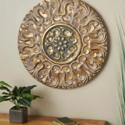 Wall Plaques-Kirkland's Home Metal Carved Floral Wall Sculpture Gold