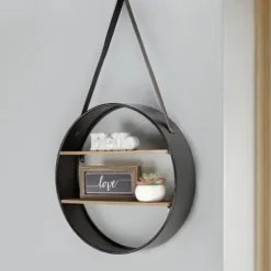 Shelves-Kirkland's Home Metal Circle Wall Shelf With Leather Strap