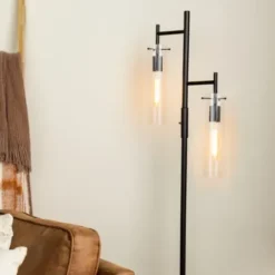 Floor Lamps-Kirkland's Home Metal Cylinder Shade Floor Lamp Black
