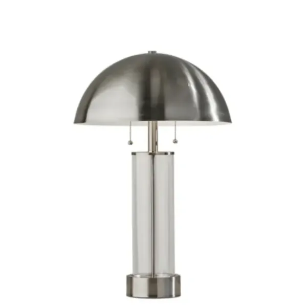 Table Lamps-Kirkland's Home Metal Dome And Clear Glass Table Lamp Silver