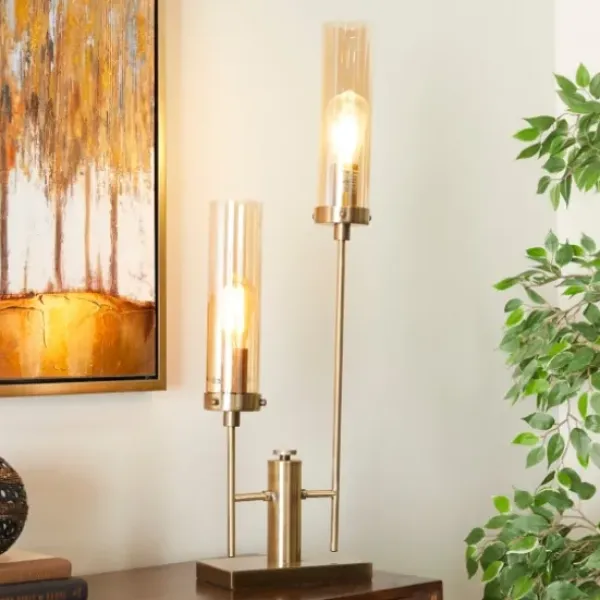 Table Lamps-Kirkland's Home Metal Double Stem Table Lamp Gold