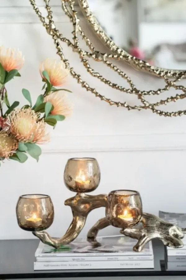 Candle Holders-Kirkland's Home Metal Driftwood Votive Candle Holder Gold