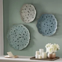 Wall Plaques-Kirkland's Home Metal Feather Round Wall Plaques, Set Of 3 Blue