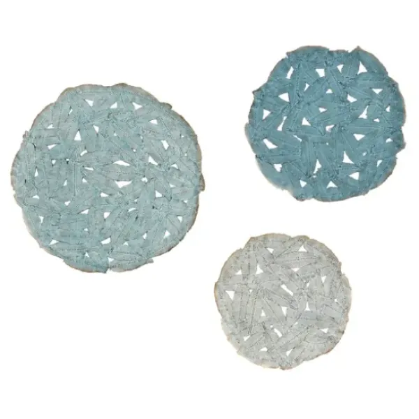 Wall Plaques-Kirkland's Home Metal Feather Round Wall Plaques, Set Of 3 Blue