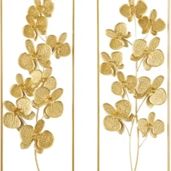 Wall Plaques-Kirkland's Home Metal Floral Wall Plaques, Set Of 2 Gold