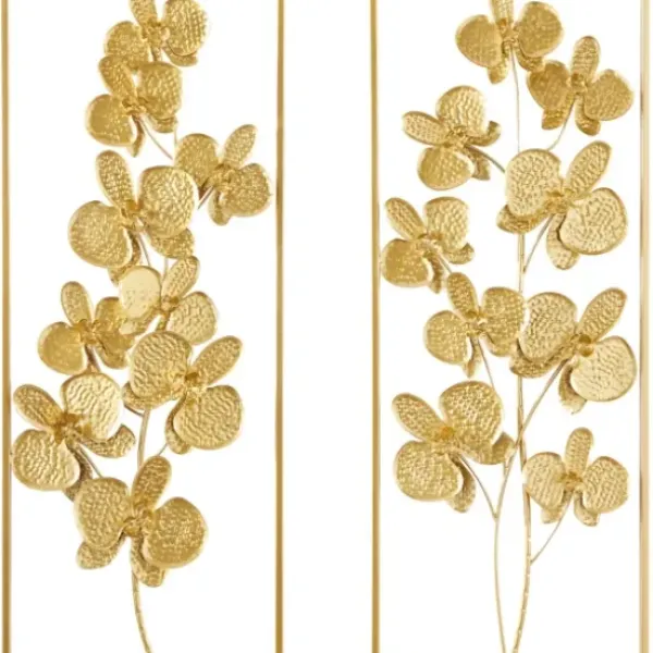 Wall Plaques-Kirkland's Home Metal Floral Wall Plaques, Set Of 2 Gold
