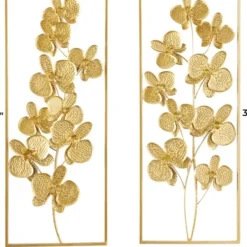 Wall Plaques-Kirkland's Home Metal Floral Wall Plaques, Set Of 2 Gold