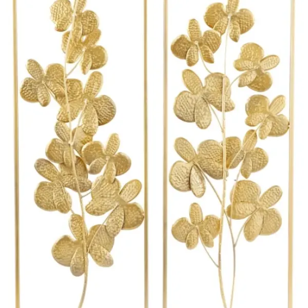 Wall Plaques-Kirkland's Home Metal Floral Wall Plaques, Set Of 2 Gold