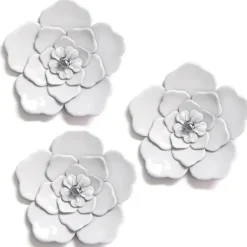 Wall Plaques-Kirkland's Home Metal Flower Wall Plaques, Set Of 3 White