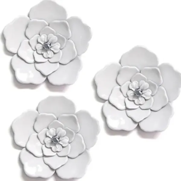 Wall Plaques-Kirkland's Home Metal Flower Wall Plaques, Set Of 3 White