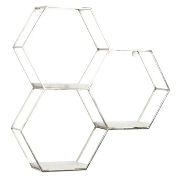 Shelves-Kirkland's Home Metal Frame And White Marble Wall Shelf Silver