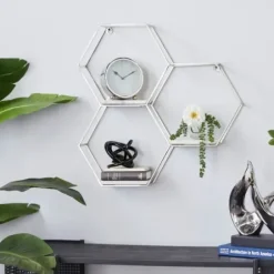 Shelves-Kirkland's Home Metal Frame And White Marble Wall Shelf Silver