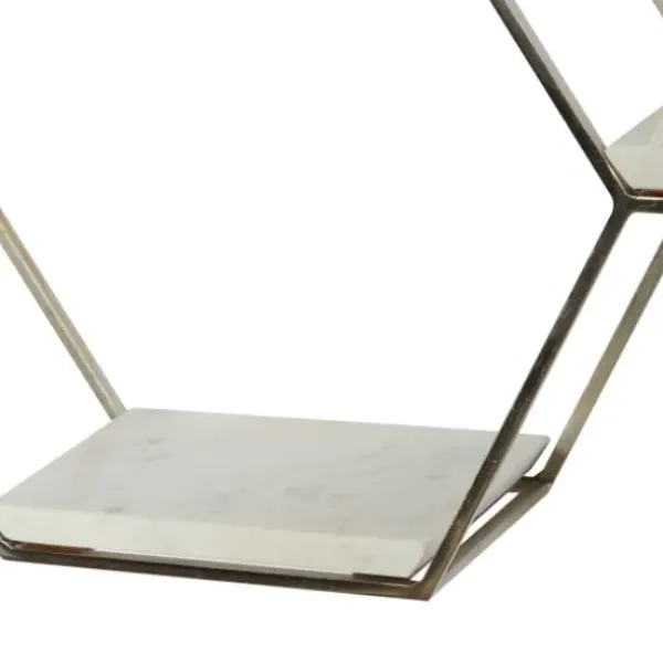 Shelves-Kirkland's Home Metal Frame And White Marble Wall Shelf Silver