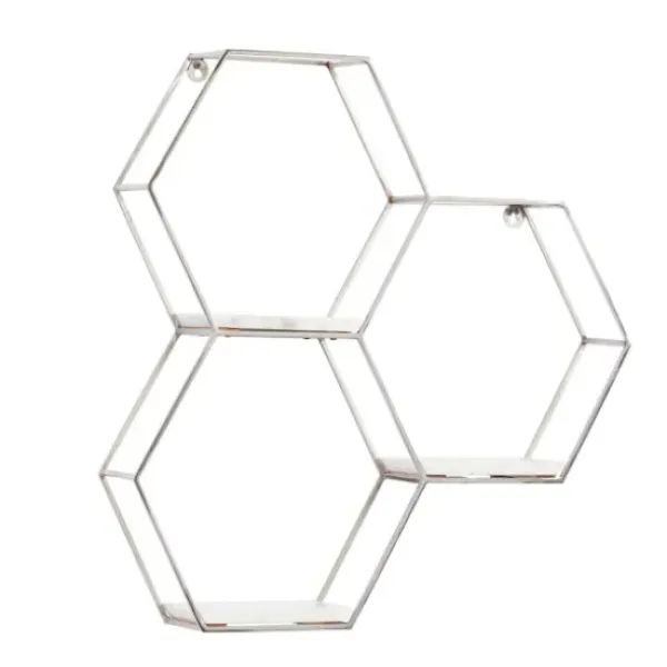 Shelves-Kirkland's Home Metal Frame And White Marble Wall Shelf Silver