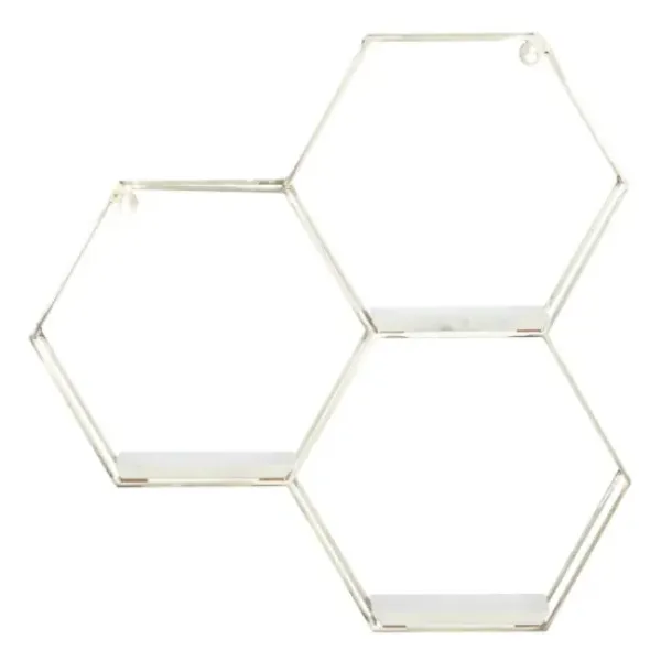 Shelves-Kirkland's Home Metal Frame And White Marble Wall Shelf Silver