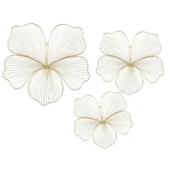 Wall Plaques-Kirkland's Home Metal Frame Floral Wall Plaques, Set Of 3 Gold