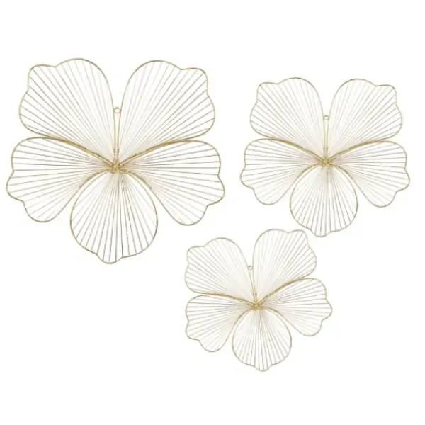 Wall Plaques-Kirkland's Home Metal Frame Floral Wall Plaques, Set Of 3 Gold