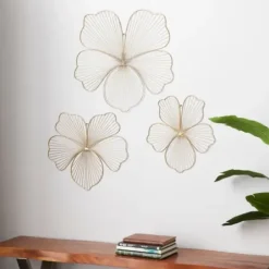 Wall Plaques-Kirkland's Home Metal Frame Floral Wall Plaques, Set Of 3 Gold
