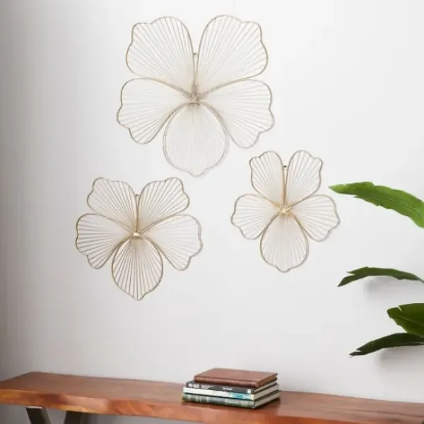 Wall Plaques-Kirkland's Home Metal Frame Floral Wall Plaques, Set Of 3 Gold