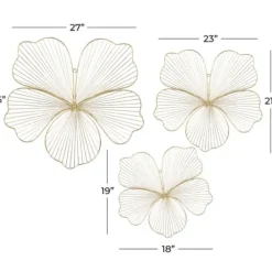 Wall Plaques-Kirkland's Home Metal Frame Floral Wall Plaques, Set Of 3 Gold