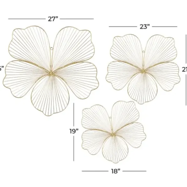 Wall Plaques-Kirkland's Home Metal Frame Floral Wall Plaques, Set Of 3 Gold