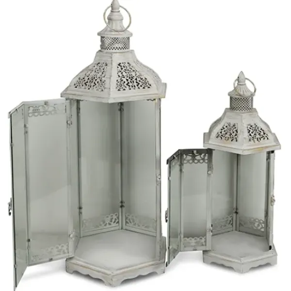 Lanterns-Kirkland's Home Metal Frame Lanterns, Set Of 2 White