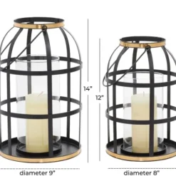 Lanterns-Kirkland's Home Metal Frame Lanterns, Set Of 2 Black