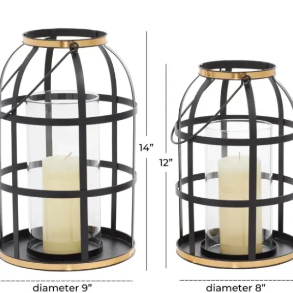 Lanterns-Kirkland's Home Metal Frame Lanterns, Set Of 2 Black