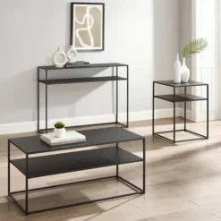 Coffee Tables-Kirkland's Home Metal Frame 3-Pc. Table Set Black