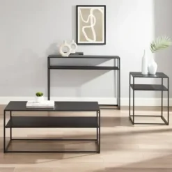 Coffee Tables-Kirkland's Home Metal Frame 3-Pc. Table Set Black