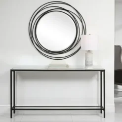 Console Tables-Kirkland's Home Metal Glass Top Console Table Black