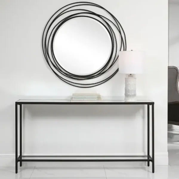 Console Tables-Kirkland's Home Metal Glass Top Console Table Black
