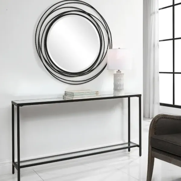 Console Tables-Kirkland's Home Metal Glass Top Console Table Black
