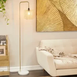 Floor Lamps-Kirkland's Home Metal Grid Shade Floor Lamp Gold