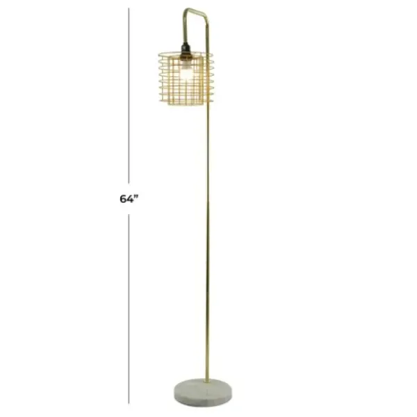 Floor Lamps-Kirkland's Home Metal Grid Shade Floor Lamp Gold