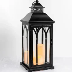 Lanterns-Kirkland's Home Metal Lantern With Led Pillar Candles Black