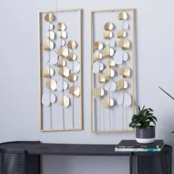 Wall Plaques-Kirkland's Home Metal Leaves Framed Wall Plaques, Set Of 2 Gold