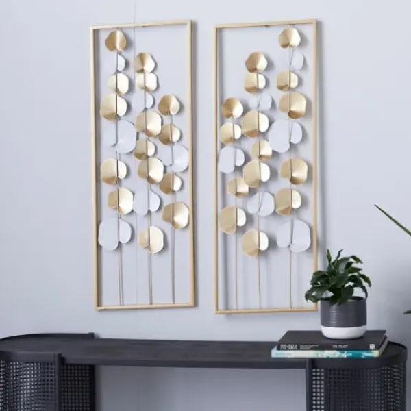 Wall Plaques-Kirkland's Home Metal Leaves Framed Wall Plaques, Set Of 2 Gold