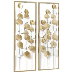 Wall Plaques-Kirkland's Home Metal Leaves Framed Wall Plaques, Set Of 2 Gold